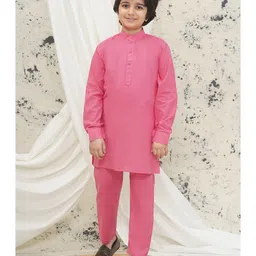AJ Dezines Cotton Full Sleeves Solid Kurta & Pyjama With Floral Printed Jacket Set - Pink image 4