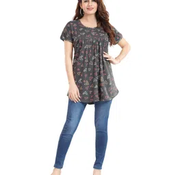 Fabme Pure Cotton Knit Half Sleeves Hearts Printed Maternity Top With Side Zipper Nursing Access - Grey image 4