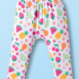 Babyhug Cotton Knit Full Length Diaper Leggings With Floral Print Pack Of 3 - Pink Yellow & White image 4