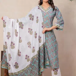 NAVYAAZRI Women Paisley Printed Regular Pure Cotton Kurta with Trousers & With Dupatta-picture-18