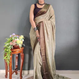 HERE&NOW Woven Design Zari Satin Ready to Wear Jamdani Saree image 5