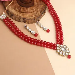 Stefan Gold Plated Kundan Studded & Beaded Layered Jewellery set-picture-28