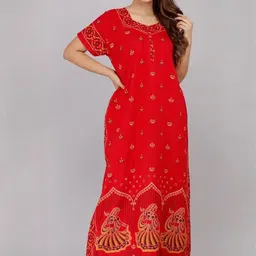 Pure Cotton Nighty Nightrdess Maxi Gown For Women-image-9