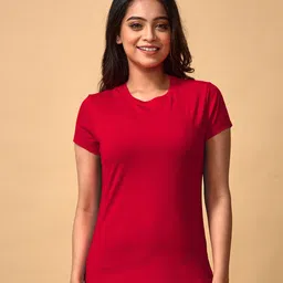lyra Women Solid Round Neck Pure Cotton Red T-Shirt-picture-23
