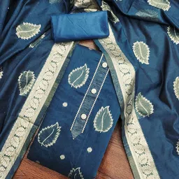 Lilots Floral Embroidered Art Silk Jacquard Unstitched Dress Material-image-84