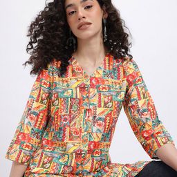 Anouk Rustic Floral Printed V-Neck Straight Kurti-picture-13
