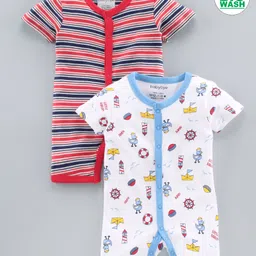 Babyoye Bio-Wash Cotton Short Sleeves Rompers Multiprint Pack of 2 - White Red-image-24