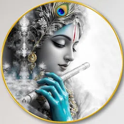 Myntra Elegant Homes White Hallway Round Portrait Lord Krishna Painting Wall Art 20" x 20" image 3