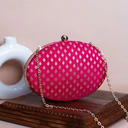 ARTKLIM Floral Self Design Brocade Oval Box Clutch-picture-26