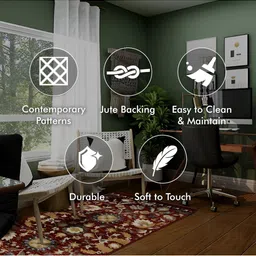 Sapana Carpet-Mats Maroon & Beige Floral Printed Floor Runner image 2