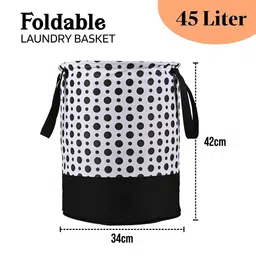 Kuber Industries Black & White 2 Pieces Polka Dots Printed Foldable Laundry Bags 45L Each image 3