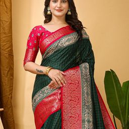 Anouk Rustic Checked Zari Silk Cotton Designer Taant Saree-picture-9