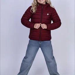 YK Kids-Girls Maroon Polyester Solid Jackets-image-81