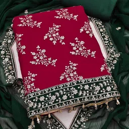 BlissFlair Floral Embroidered Sequinned Georgette Unstitched Dress Material-picture-24