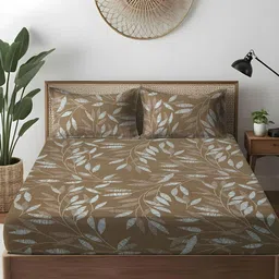 WEAVE AND DECOR Brown & White Pure Cotton 300 TC Double Queen Bedsheet Set 2.28mx2.28m-picture-21