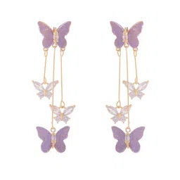KRENOZ Gold-Plated Artificial Stones Studded Butterfly Shaped Drop Earrings image 2