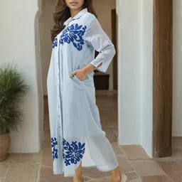AUTUMN LANE Women Floral Embroidered Shirt Midi Dress image 4