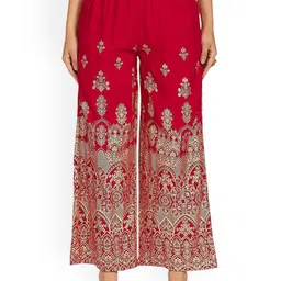 SRISARAS Women Ethnic Printed Wide Leg Fit Cotton Palazzos-image-64