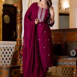 SUKANI FASHION Women Ethnic Motifs Embroidered Regular Thread Work Pure Cotton Kurta with Patiala & With-picture-40