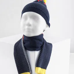 Babyhug Cotton Cap And Muffler Blue And Yellow - Cap Diameter 10 cm image 2