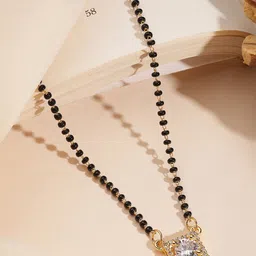 ADIVA 18K Gold-Plated American Diamond Studded & Beaded Mangalsutra-image-11