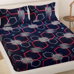 Myntra Elegant Homes Geometric Print 300 TC Woolen King Size Bedsheet & 2 Pillow Covers-picture-4