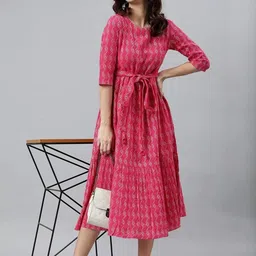 ASHISH PRINT Women Pink Cotton Dress-picture-22