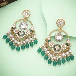 Anouk Gold-Plated Artificial Stones Studded & Beads Beaded Contemporary Drop Earrings image 5