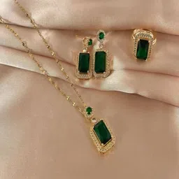 Yugosmile Gold Plated Artificial Stone Studded Necklace With Earrings And Finger Ring-picture-39