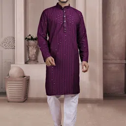 KURTA WALLAH Men Geometric Printed Thread Work Floral Kurta-picture-27