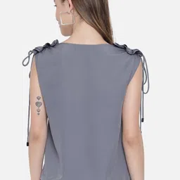 OTIRA Women's Solid Extended Tie Up Sleeve Regular Top image 4