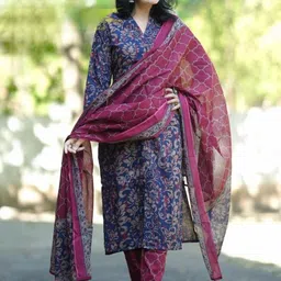 SUPPAR SLEAVE Ethnic Motifs Printed Chanderi Silk Kurta With Trousers And Dupatta-picture-11