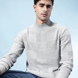 glitchez Self-Design Checked Round Neck Pullover-image-86