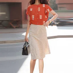 Moda Rapido Women Orange Printed Viscose Rayon Tops image 3