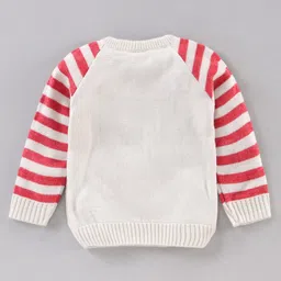 Babyhug Full Sleeves Stripe Sweater & Bottom Reindeer Embroidery - White Red image 3
