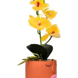 Myntra Elegant Homes Orange Colored & Yellow Orchid Artificial Plant With Pot image 3