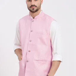 SHOWOFFFF Woven Design Slim Fit Mandarin Collar Nehru Jacket image 2