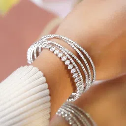 Rubans Rhodium-Plated Brass Marquise & Round Cubic Zirconia Multi-Layer Cuff Bracelet image 4