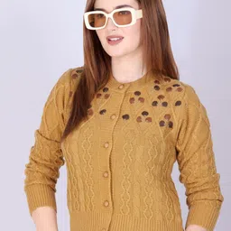 The Roadster Lifestyle Co. Embroidered Round Neck Acrylic Cardigan Sweaters-picture-24