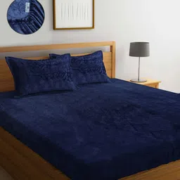 Myntra Elegant Homes Blue 300 TC King Wool Bedsheet Set 2.7 m x 2.7 m image 5