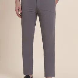 JADE BLUE Men Slim Fit Mid-Rise Cotton Trousers-image-12