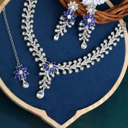 Atasi International Silver-Plated Crystals Diamond Studded Jewellery Set-picture-39