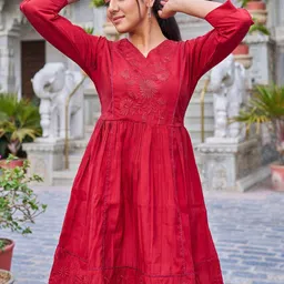 Moda Rapido Floral Embroidered V Neck Fit & Flare Dress-picture-26