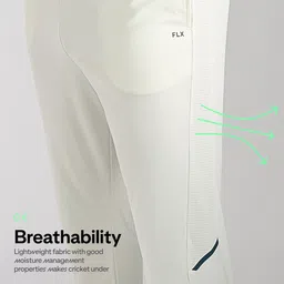 flx Men's Cricket Eco Design Trouser TS 500 White Stretchable & Soft image 4