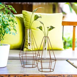 House of Sajja 2 Pieces Metal Textured Vases With Test Tube Vases image 1