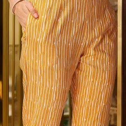 Banwaree Printed Notch Neck Sequinned Pure Cotton Straight Kurta With Trousers & Dupatta image 5