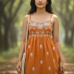 Aaghnya Floral Embroidered Sleeveless Sweetheart Neck Indie Prints Anarkali Short Kurta-image-8