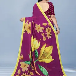 P D Silk Mills Floral Printed Pure Georgette Saree image 4