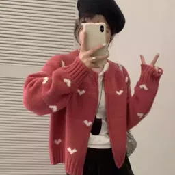 StyleCast Women Round Neck Long Sleeves Heart Printed Cardigan-image-7