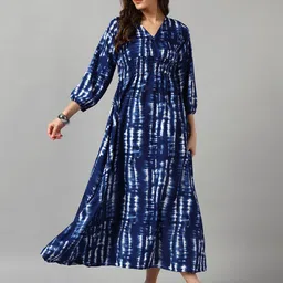 Krunal Raiyani Women Tie and Dyed Puff Sleeve Tiered Fit & Flare Midi Dress-picture-34